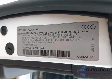 2017 Audi A4 2.0T Premium из США, поврежденный, VIN WAUANAF49HN008048